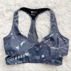 Zella Sports Bra Size S Gray Pastel Wide Racer Cross Back Padded